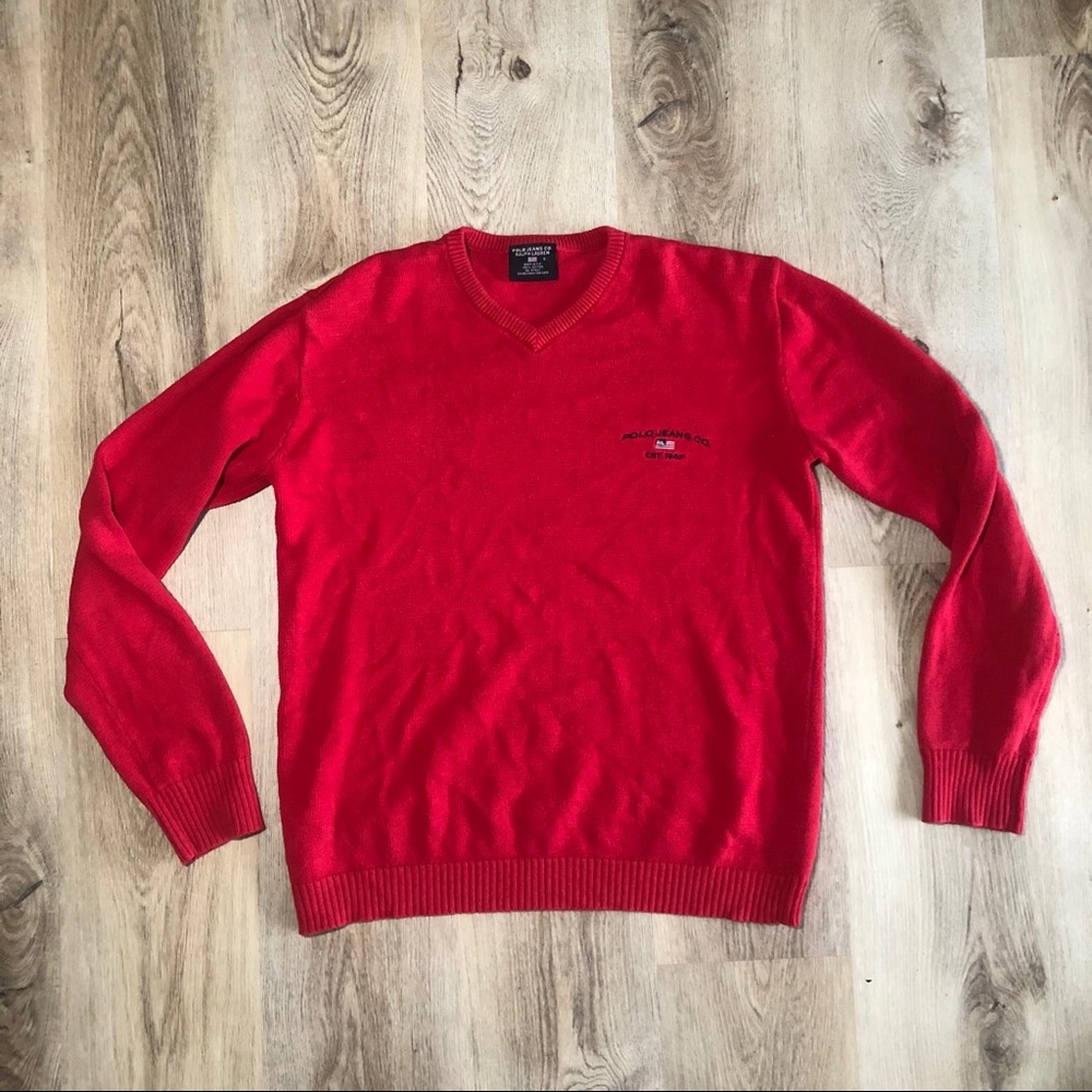 VINTAGE RED POLO RALPH LAUREN V NECK SWEATER